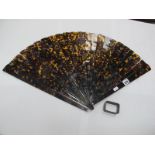 Tortoiseshell Fan, twenty three sections, 37.5cm long with gilt bamboo decoration to one end and