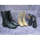 Two Pair of Early XX Century Unworn Ladies Skating Boots, in black calf leather (sizes 3½ and 4½); a