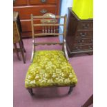 An Early XX Century Rosewood Inlaid Nursing Chair, with turned spindles, upholstered seat, on turned