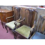 A Pair of 1920's Mahogany Carver Chairs, in the Queen Anne manner, with scroll and shell tops.