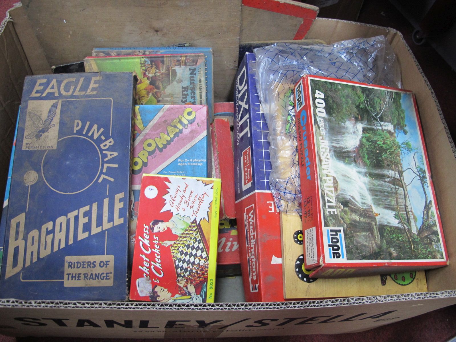 Eagle Pin Ball Bagatelle (in original box), Monopoly, other games, etc:- One Box