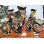 Royal Doulton Toby Jugs, 'Jolly Toby', 16cm high, five others smaller, 'Granny' small character