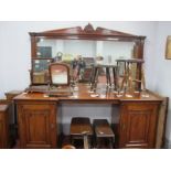 A XIX Century Mahogany Mirror Back Pedestal Sideboard, with a swan neck pediment, central mirror, on