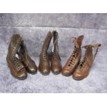 Two Pairs of Early XX Century Unworn Ladies Skating Boots, in brown calf leather (sizes 4½E and 5E);