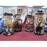 Royal Doulton Toby Jugs, 'Sir John Falstaff', 21.5cm high, 'Happy John', 'The Huntsman', 'Winston