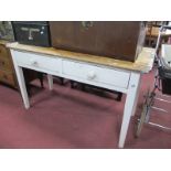 A XIX Century Pine Side Table, with a rectangular top, painted base, with two drawers on tapering