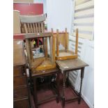 A 1920's Oak Side Table, three kitchen chairs, one other oak table. (5)
