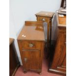 An Early XX Century Oak Plant Pedestal, 91cm high, 1930's Walnut bedside chest.