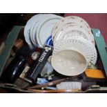 XIX Century Plates, men's brushes, etc:- One Box.