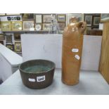 German Nassau Selters Salt glaze Stoneware Bottle, copper bowl 15.5cm diameter. (2)