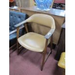 A Teak Framed Carver Chair, circa 1960's with 'A' supports, salmon pink leatherette seat and back.