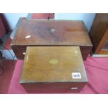 XIX Century Mahogany Writing Slope, 40.5cm wide, jewellery box with brass insets. (2)