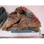 Paisley Vintage Tasseled Throw/Shawl, in traditional colours, approximately 310 x 160cm.