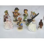 Doulton Small Figurines, 'Hannah' & 'Fair Lady', five Hummel figures, two Goble birds.