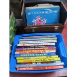 Meccano, Connect 4, other games, LPs and cassettes in vinyl cases, children's annuals.