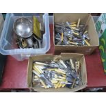 A Quantity of Cutlery, embossed bowl, other plated ware:- Three Boxes.