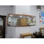 1970's Rectangular Wall Mirror, in curved teak frame, 35 x 95cm.