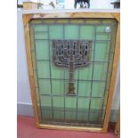 A Leaded Stained Glass Window of a Menorah, 78 x 120.