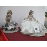 Lladro Going to The Ball Lady, 5859 15cm high, plus girl ironing. (2)