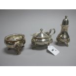 A Large Matched Hallmarked Silver Three Piece Cruet Set, Goldsmiths & Silversmiths Co, London