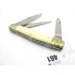 Clayton Pocket Knife, ivory scales and brass bolsters, three blades, work back to spine and full