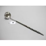A Toddy Ladle, the plain circular bowl with inset 1703 Vigo Queen Anne sixpence, initialled, with