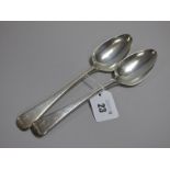 A Pair of Hallmarked Silver Table Spoons, HS, London 1802, initialled, total weight 122grams. (2)