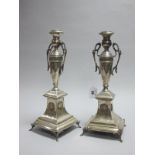 A Pair of Decorative Austrian Candlesticks, c.late XIX / early XX Century, each of twin handled