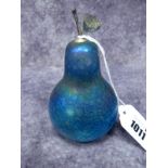 A Glasform by John Ditchfield Glass Paperweight in the Form of a Pear, in iridescent blue/purple