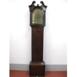 A Late XVIII Century Oak Eight-Day Longcase Clock, the hood with swan neck pediment, and arched door