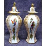 A Pair of Rockingham (Brameld) Earthenware Hexagonal Vases and Covers, each with a monkey finial,