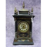 A Late XIX Century Continental Bracket Clock, of Gothic design, the ebonised case applied with