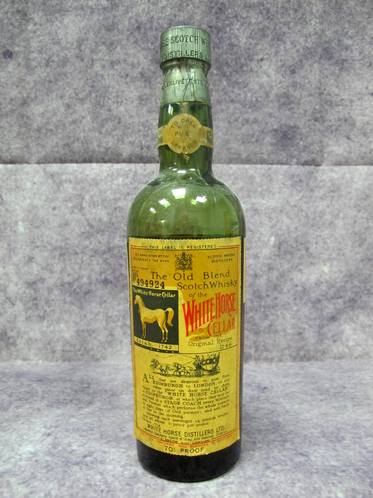 Whisky - The Old Blend Scotch Whisky Of The White Horse Cellar, bottled in 1951, bottle number