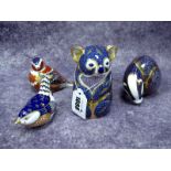 Four Royal Crown Derby Porcelain Paperweights, 'Koala', no stopper, second quality, 'Badger', no