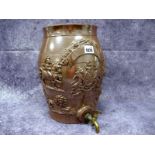 A Brampton Salt Glazed Stoneware Spirit Barrel, applied with Royal Coat of Arms, knights on