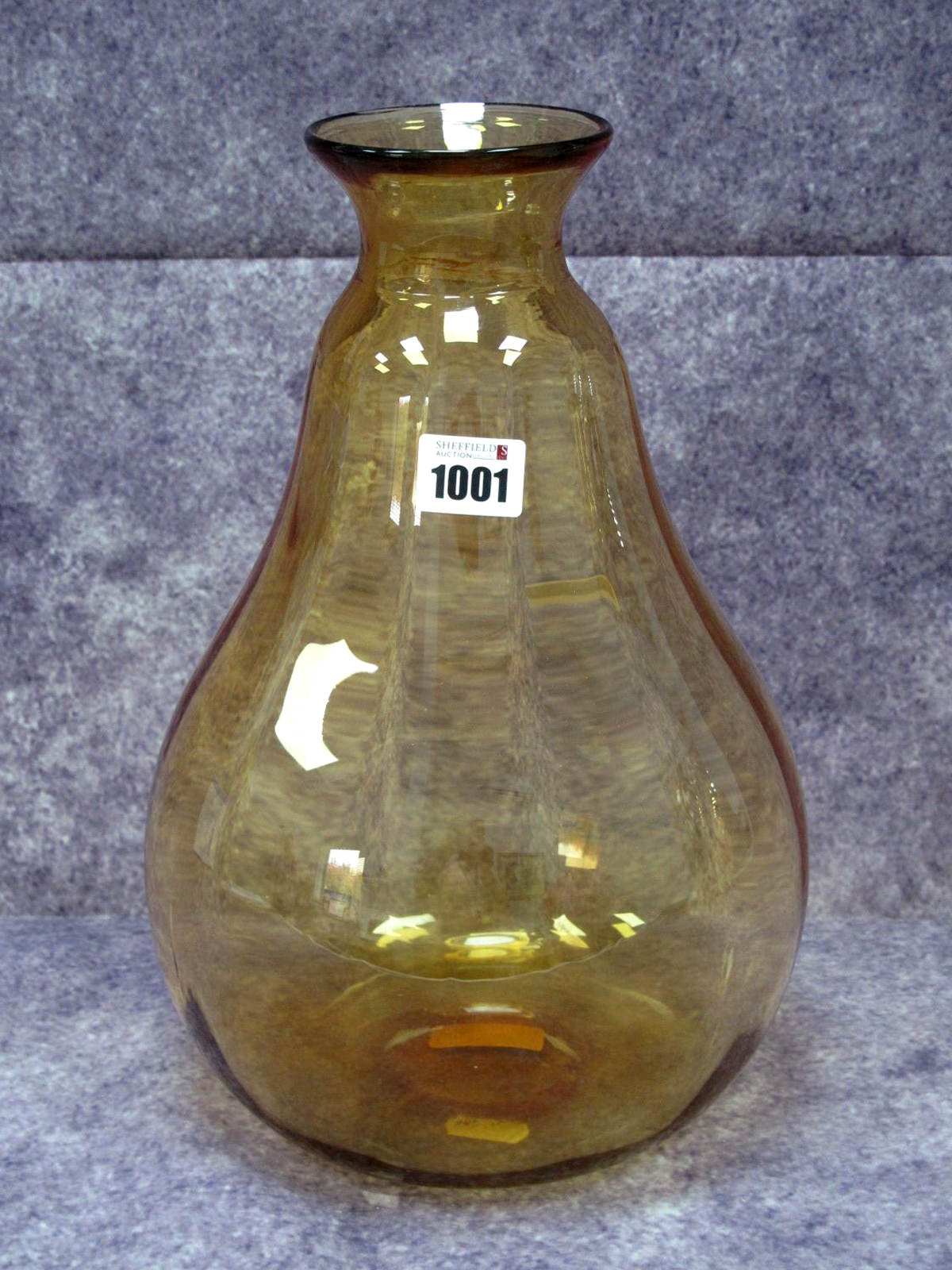 A Keith Murray for Brierley Amber Glass Vase, of fluted pear shape, etched mark, 32.5cm high.