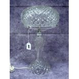 A 1930's Cut and Moulded Glass Table Lamp, with separate mushroom shaped shade and chrome