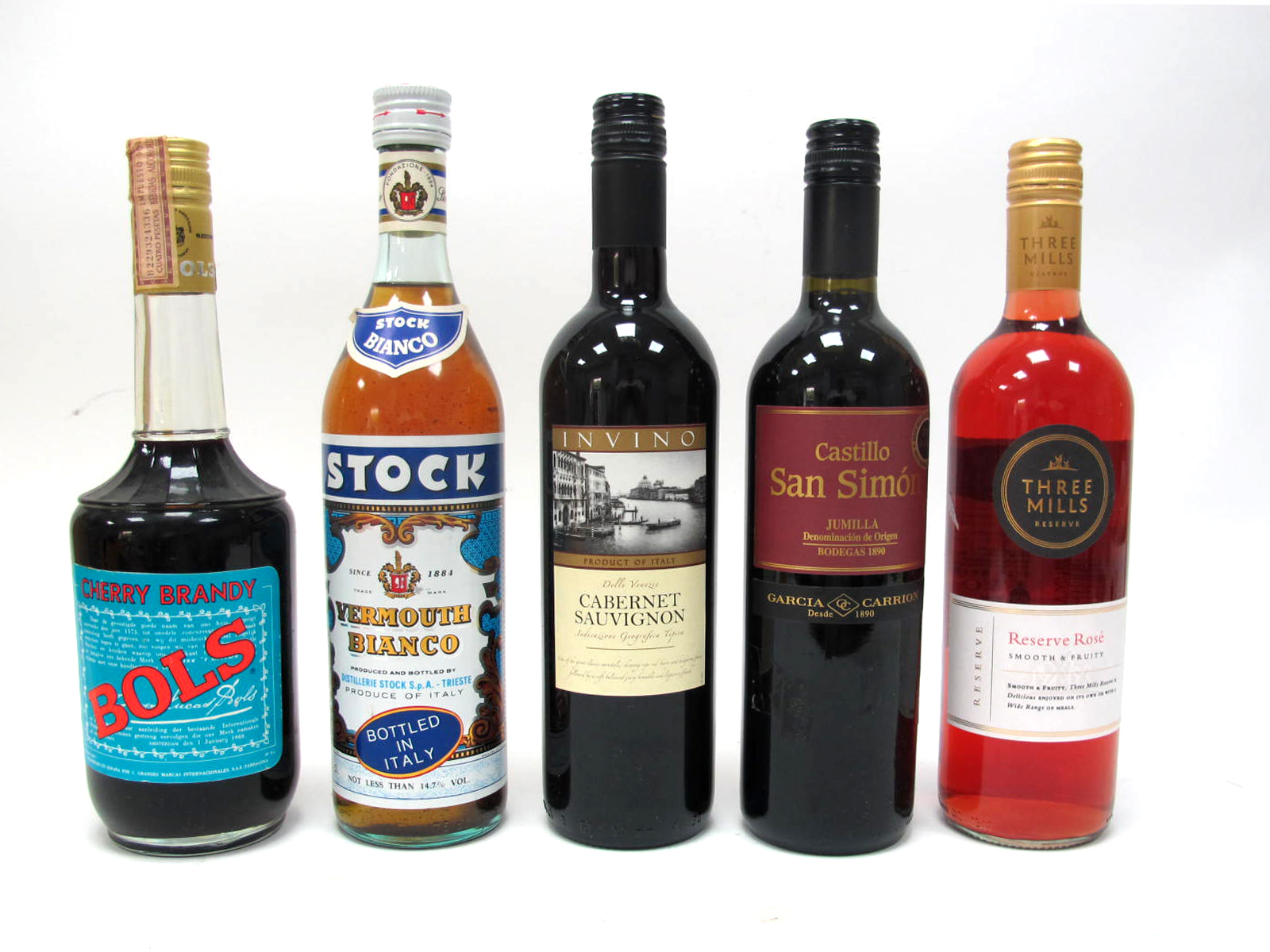 Wines - Bols Cherry Brandy; Vermouth Bianco; Cabernet Sauvignon; Castillo San Simon; Reserve