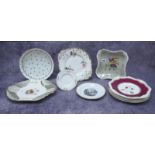 A Collection of Nine Rockingham Porcelain and Other Dishes and Plates, including a rectangular