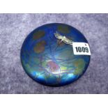 A Glasform by John Ditchfield Purple Iridescent Glass Lily Pad Paperweight, mounted with a