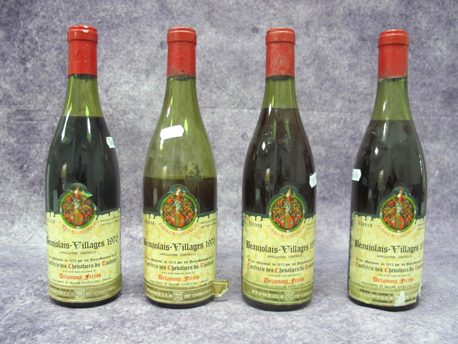 Wine - Beaujolais Villages 1970, bottles numbered 035120, 034806, 030989, 034819, 4 bottles.