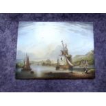 A Rockingham Porcelain Rectangular Plaque, painted with a view of 'The Clyde from Erskine Ferry',