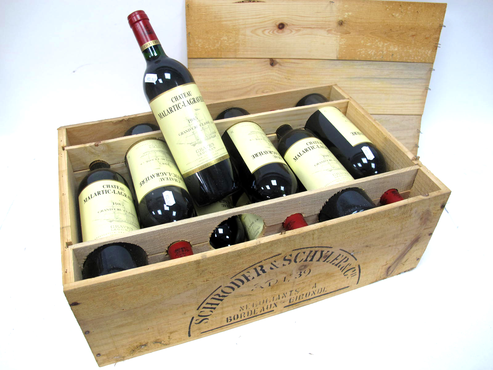 Wine - Chateau Malartic Lagraviere 1985 Grand Cru, Graves Leognan, 750ml, 12 bottles in wooden crate