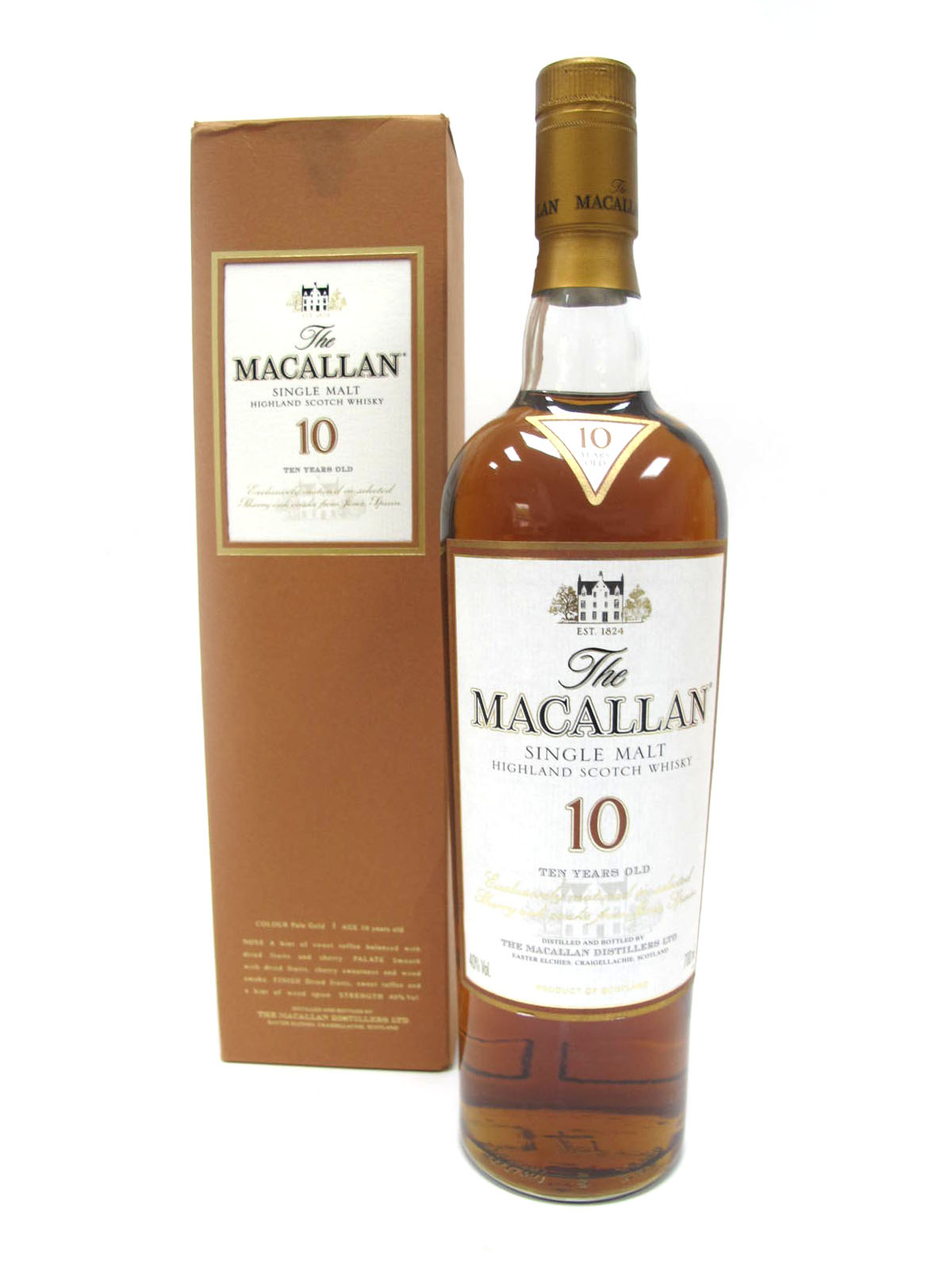 Whisky - The Macallan Single Malt Highland Scotch Whiskey 10 Years Old, 700ml, 40% Vol., in carton.