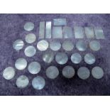 A Collection of Thirty-One Chinese Late XIX Century Mother of Pearl Gaming Tokens, of circular and