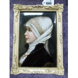 A Late XIX Century Berlin Style Rectangular Porcelain Plaque, painted with a head and shoulders