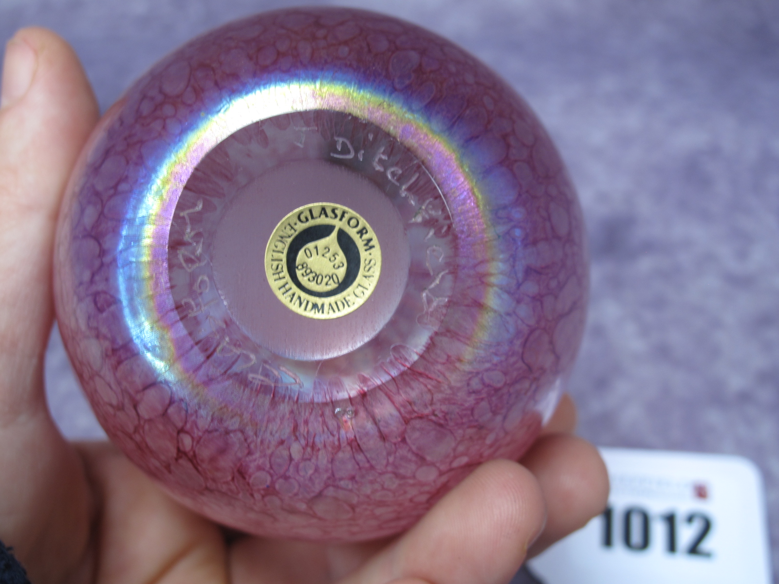 A Glasform by John Ditchfield Glass Paperweight in the Form of an Apple, in iridescent pink, with - Image 2 of 2