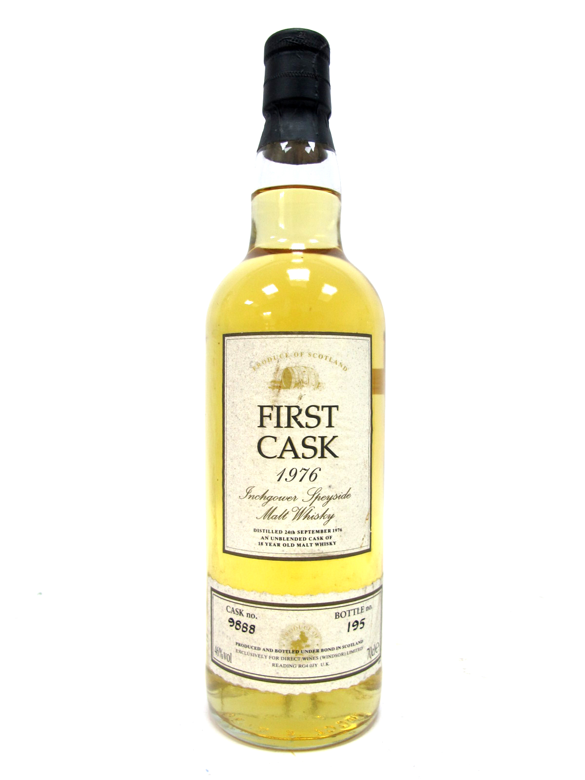 Whisky - First Cask 1976 Inchgower Speyside Malt Whisky, distilled 24th September 1976, an unblended