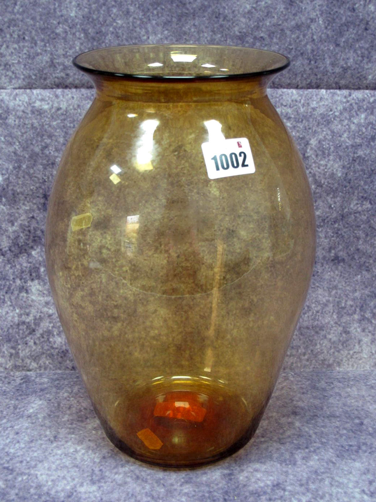 A Keith Murray for Brierley Amber Glass Vase, of ovoid form, etched mark, 29cm high.