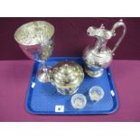 A Pair of Hallmarked Silver and Cut Glass Salts, together with a large decorative plated goblet; a